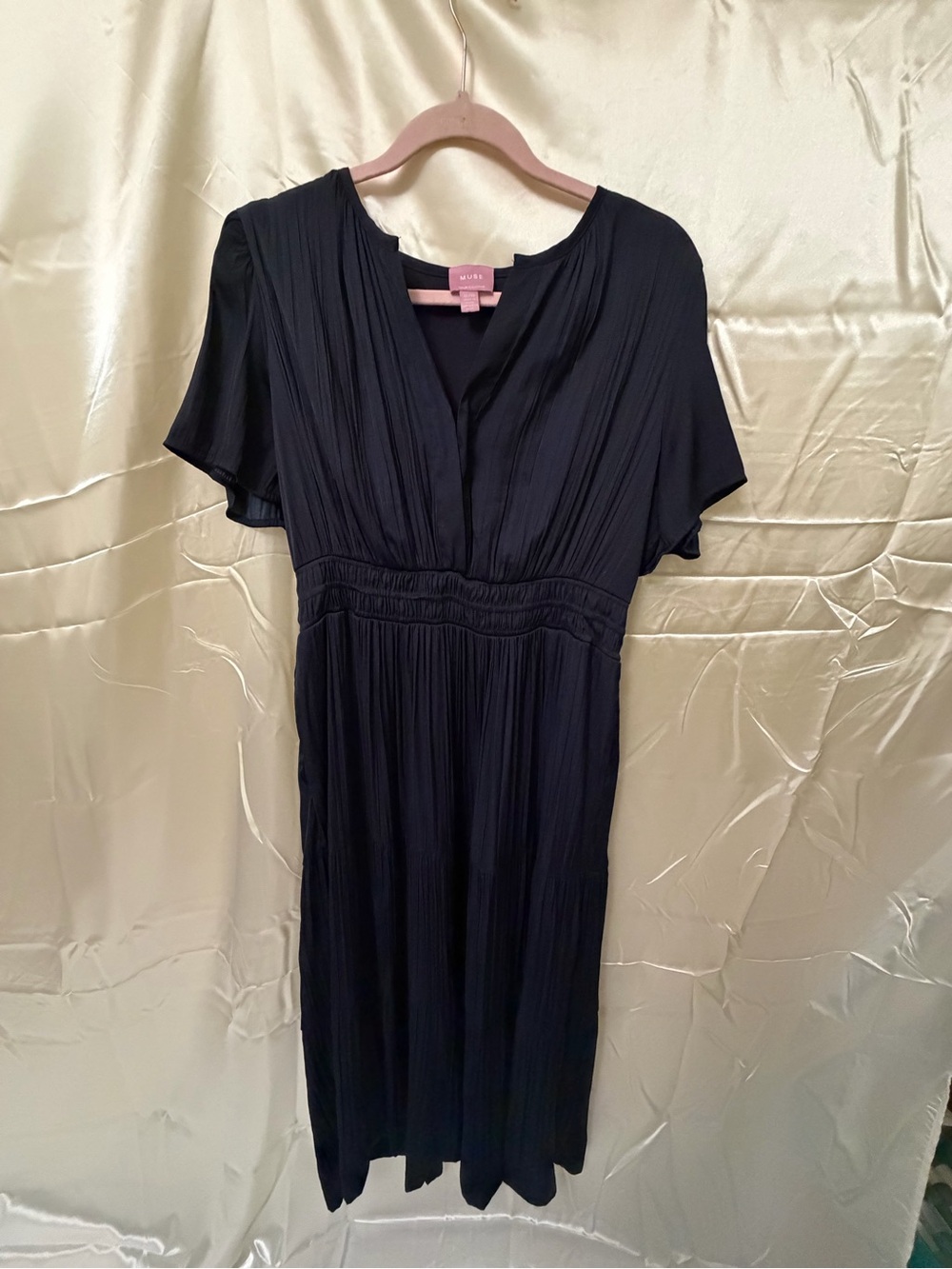 Muse Collection Navy Pleated Empire Waist Dress Size XL 16
